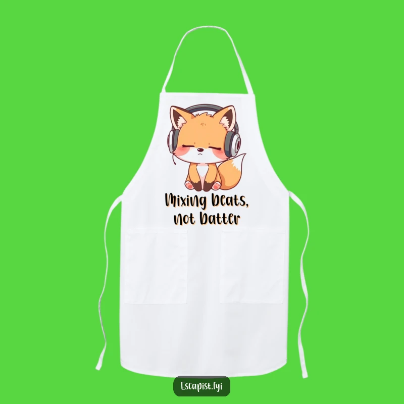 Funny Sleepy Fox Headphones Bobbing Apron - Hilarious Kitchen Gift for Music Chefs
