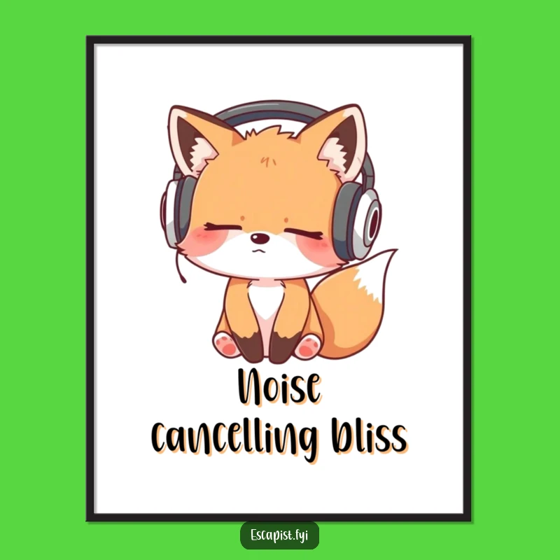 Funny Sleepy Fox Headphones Bobbing Digital Art - Instant Hilarious Music Gift
