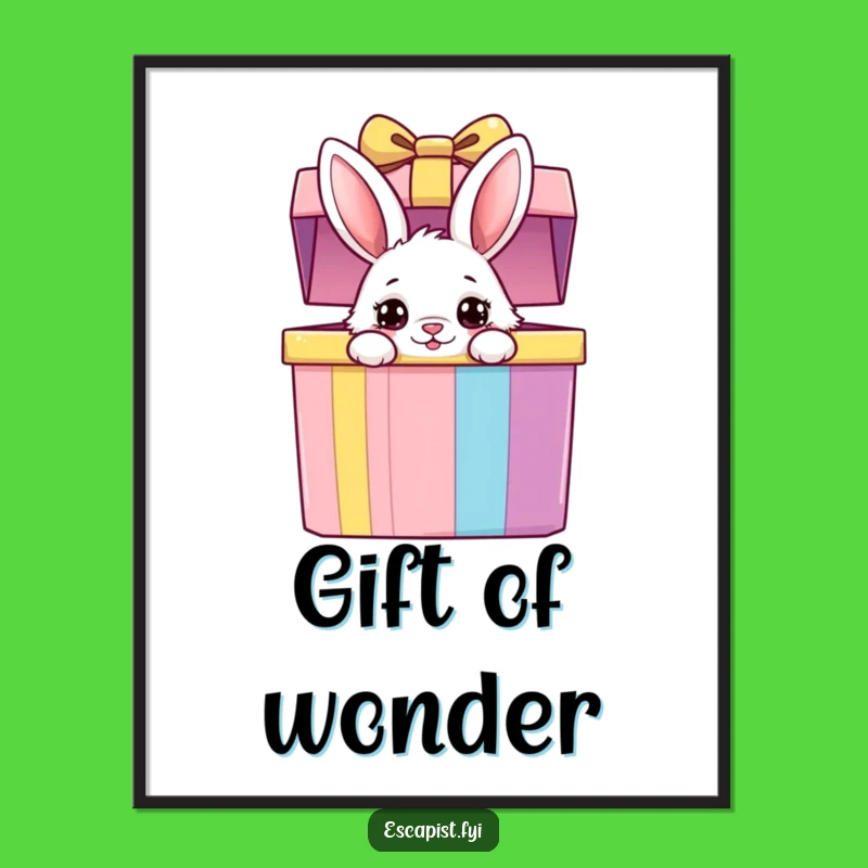Funny Bunny Gift Box Digital Art Print: Instant Charm for Your Walls