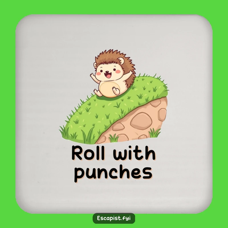 Funny Hedgehog Rolling Joyfully Coaster - Hilarious Nature Gift for Tables