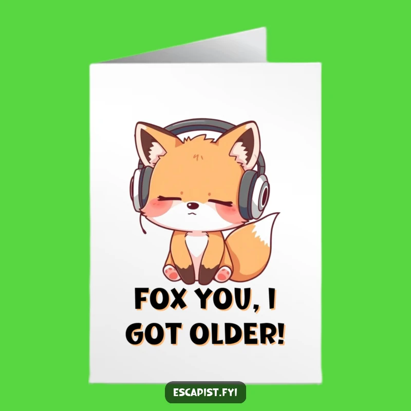 Free Printable Funny Birthday Card: Sleepy Fox Beats Downloadable Gift for Music Lovers