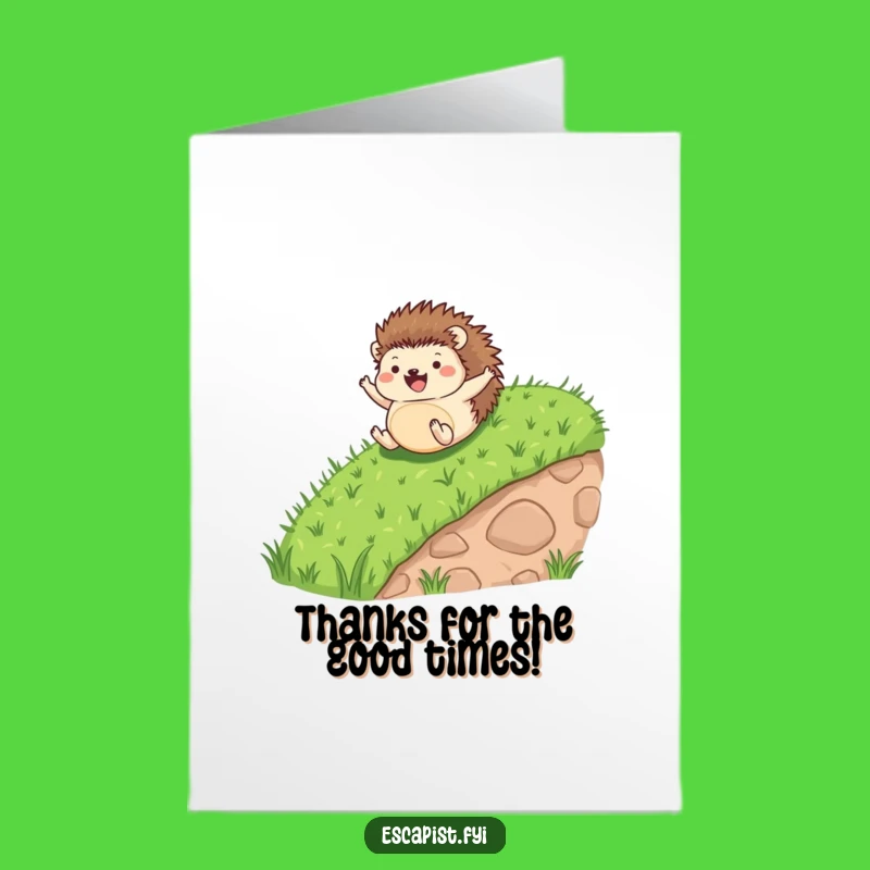 Free Printable Thank You Card: Hedgehog's Happy Roll Downloadable Gift for Gratitude